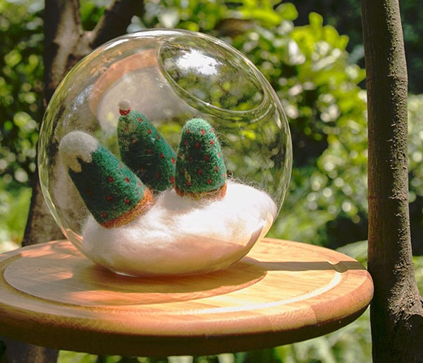 Wool felt poke music handmade diy miniature landscape succulent cactus mushroom Christmas tree