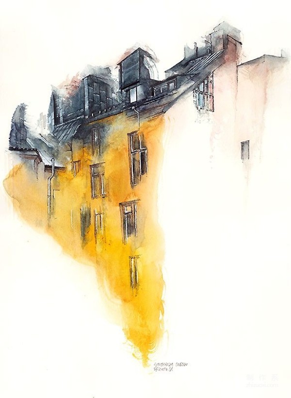  Korean female illustrator Sunga Parks dripping architectural watercolor works