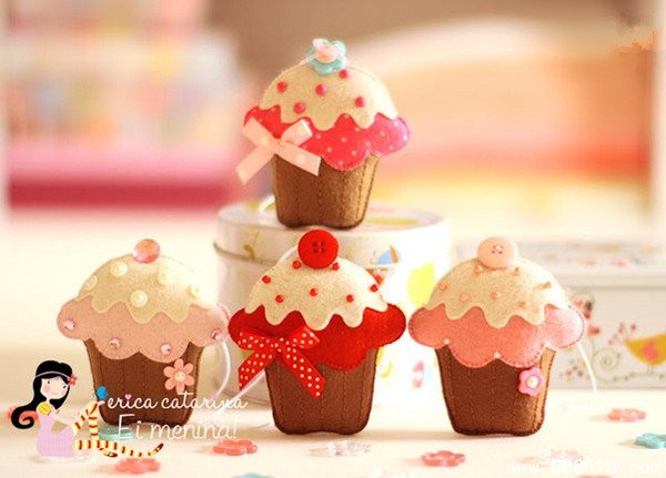 Cute fabric ornaments in the shape of strawberry ice cream