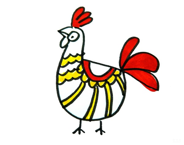 Learn to draw simple drawings, tutorials on how to draw a big colorful rooster