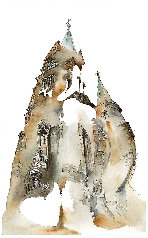 Fantastic watercolor painting of old buildings. Awesome.