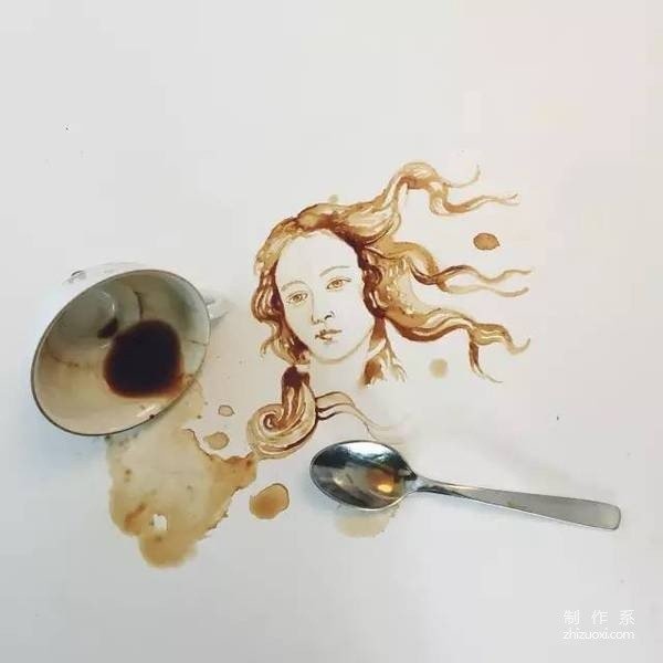 The girl accidentally spilled a cup of coffee, but she made some art