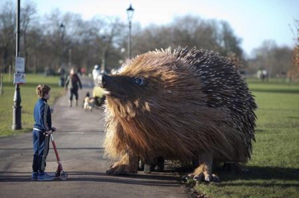 Realistic hedgehog sculpture in Londons Cliven Park