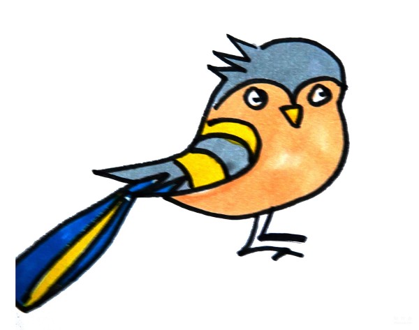 Learn to draw simple strokes, a simple way to draw a blue-tailed bird