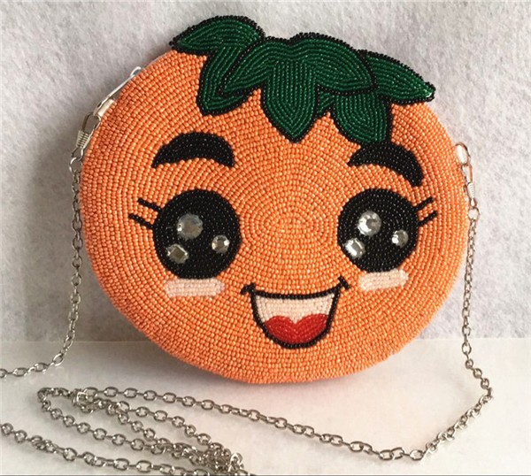 Beaded handmade DIY cute little orange cartoon crossbody bag