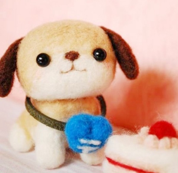 Wool felt handmade DIY cute puppy doll