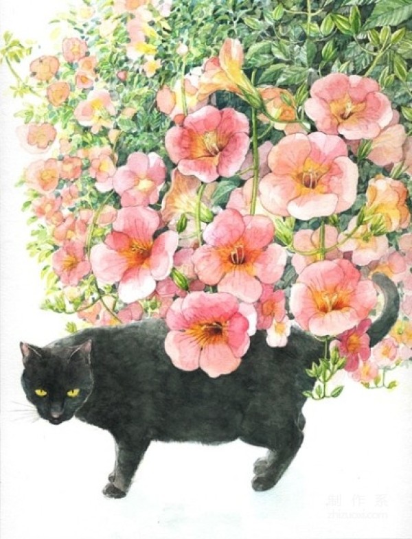 Midori Yamada: Flowers and Cats on Watercolor Paper