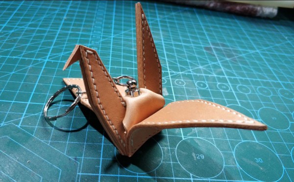 Small pendant leather paper crane