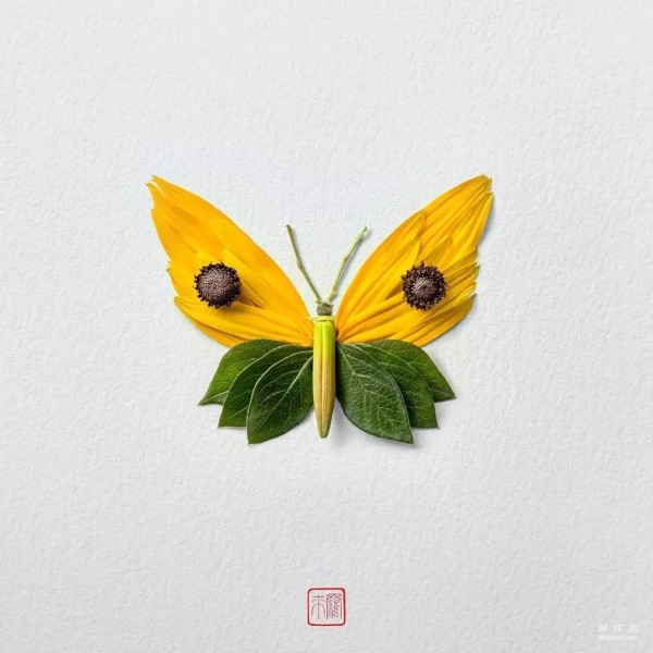 Make an insect world out of petals and leaves