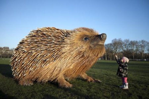 Realistic hedgehog sculpture in Londons Cliven Park