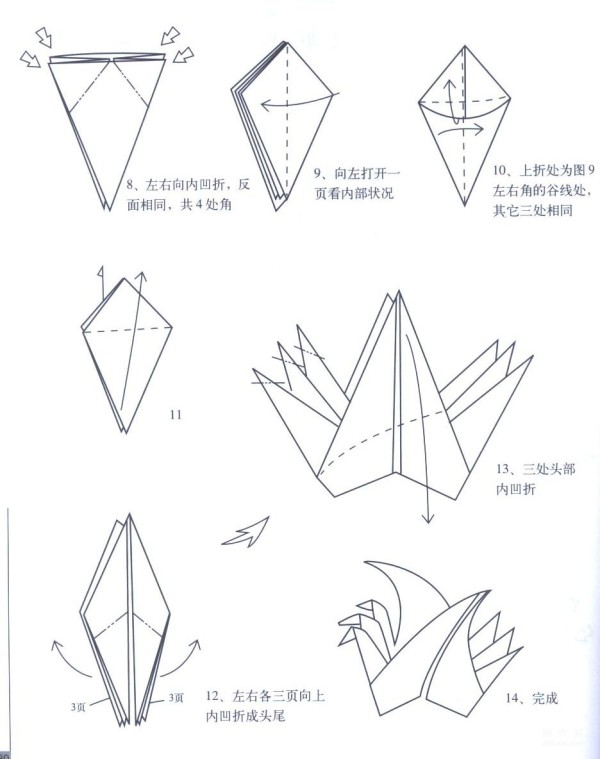 Paper craft hand-making tutorial, Xu Juhong Three-headed, two-winged, three-tailed triple crane triple bird Handmade origami drawing tutorial