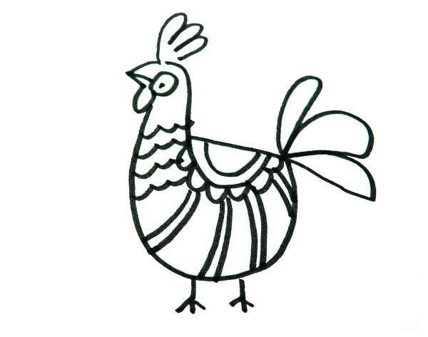 Learn to draw simple drawings, tutorials on how to draw a big colorful rooster