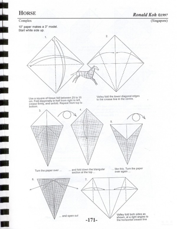 Paper art hand-making tutorial, Ronald Koh animal origami horse hand-made origami drawing tutorial