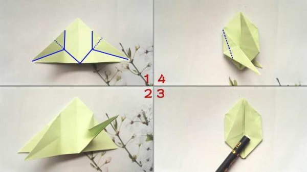 Simple origami turtle. Illustration of how to fold a little turtle.