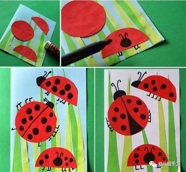 Steps to make kindergarten handmade cardboard seven-star ladybug