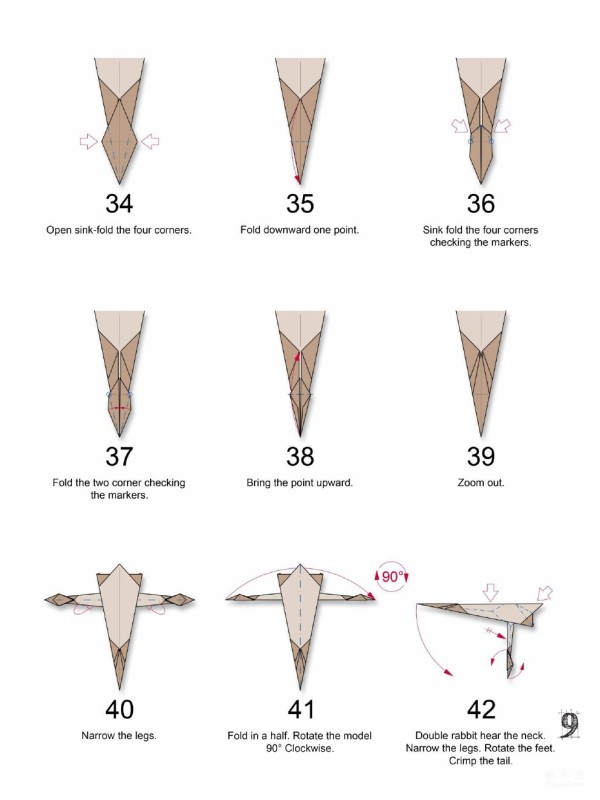 Bird origami, egret handmade origami illustrated tutorial