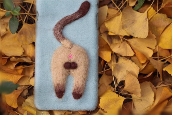 Cute cat back, small paws, cute handmade cute wool felt phone case