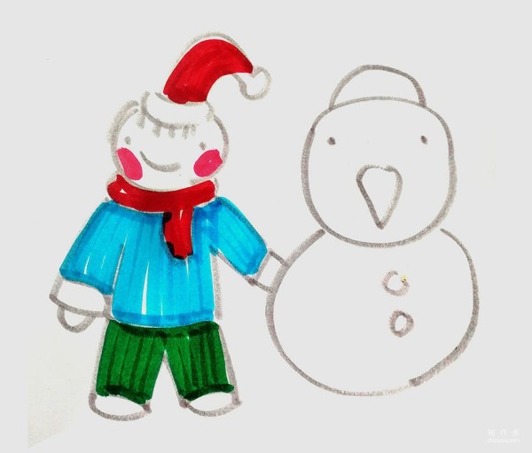 Learn to draw simple drawings, children and snowmen