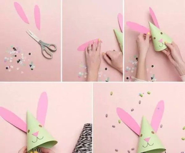 Make a cute bunny hat out of cardboard, a craft suitable for children