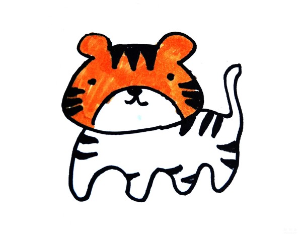 Learn to draw simple drawings, a tiger wearing a crown