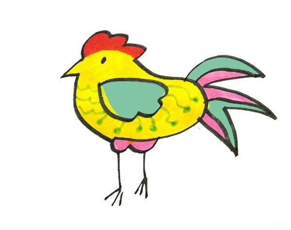 Learn to draw simple strokes, cute little rooster