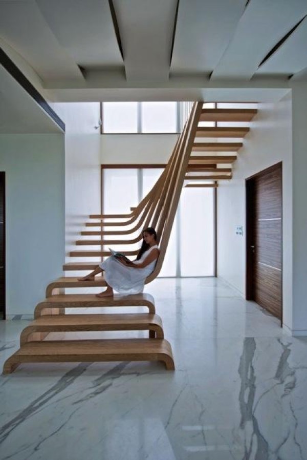 Elegant streamlined wooden ladder