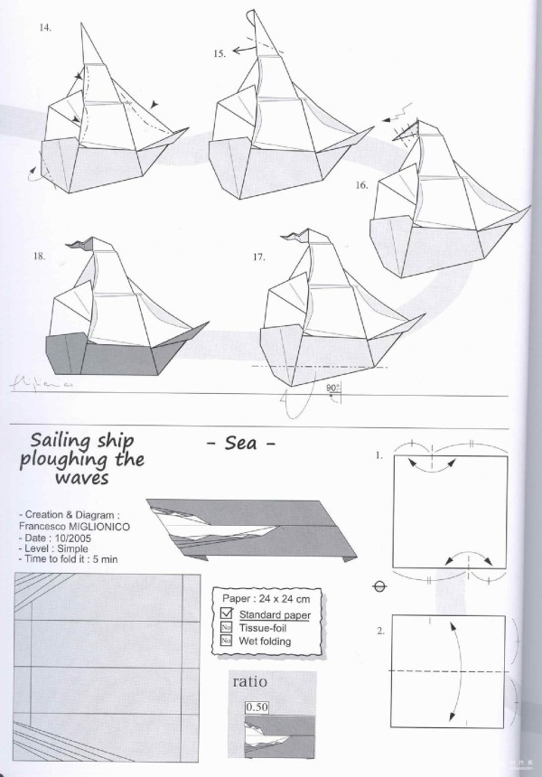 Paper craft hand-making tutorial, Francesco Miglionico origami boat sailing boat breaks the waves Hand-made origami drawing tutorial