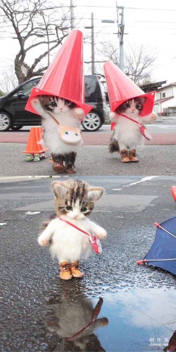 Wool felt kittens and puppies made by Japanese handicraft experts