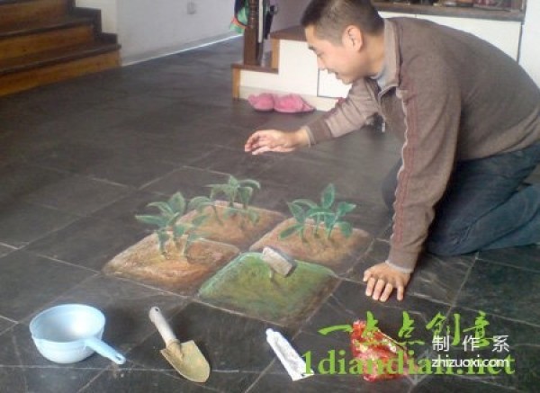 Lifelike creative chalk 3D painting