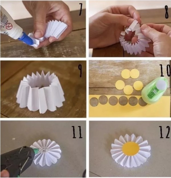 Detailed illustrations of making origami flowers, handmade tutorials for children