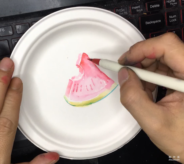 Children learn to draw, simple and practical hand-painted paper plate drawing method of watermelon