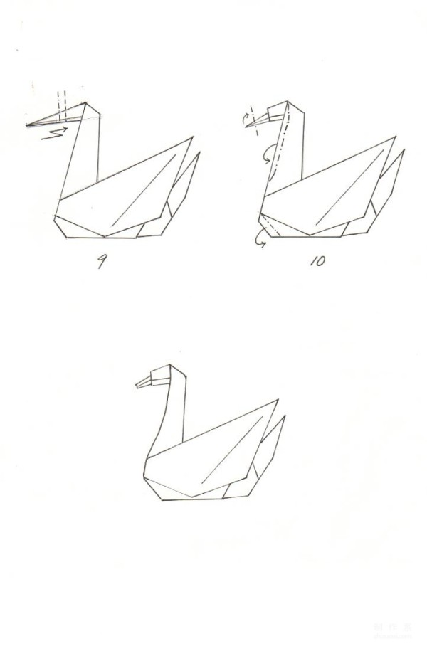 Paper art hand-making tutorial, bird origami swan Blue swan hand-made origami hand-drawing paper tutorial