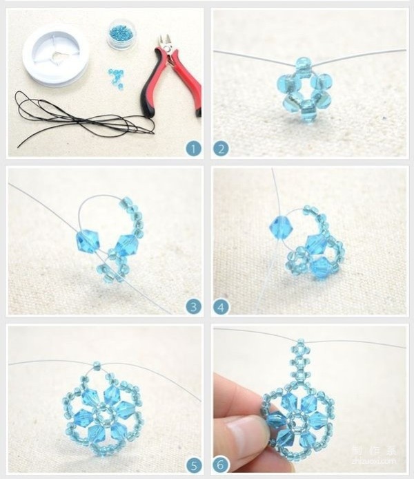 How to make a snowflake pendant with small rhinestone beads, how to make handmade beads