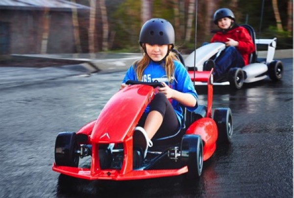 Small electric go-kart designed for children aged 5-9 years old