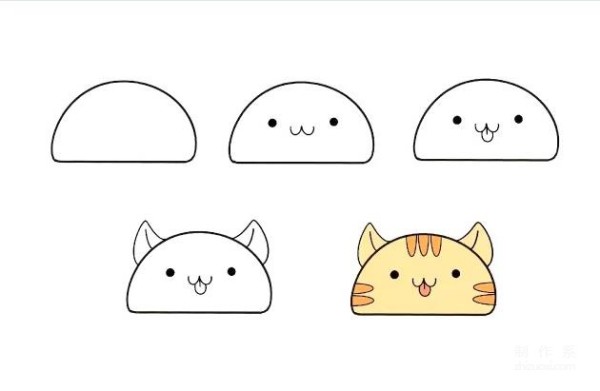 Simple drawing steps of kitten