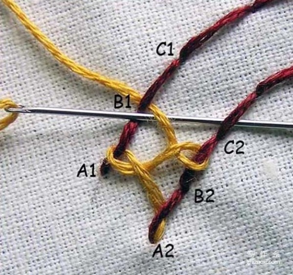 Basic tutorial on hand embroidery stitches: Illustrated tutorial on trapezoidal houndstooth filled embroidery stitches