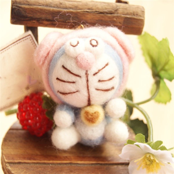 Jingle Cat Handmade Wool Felt DIY Cute Doraemon Mobile Phone Chain