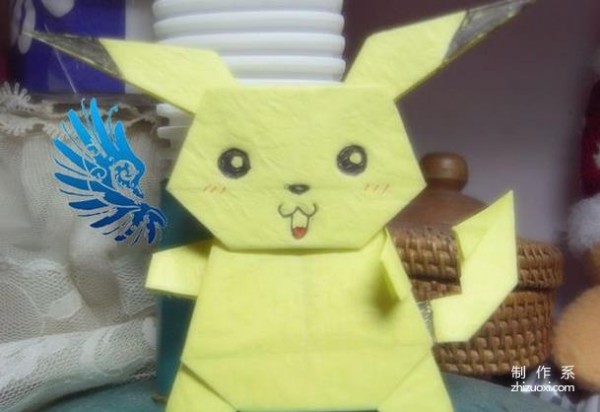 Super cute Pikachu, anime character handmade origami tutorial illustration