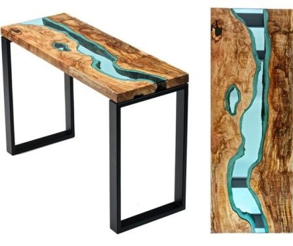 Wood and glass river dining table