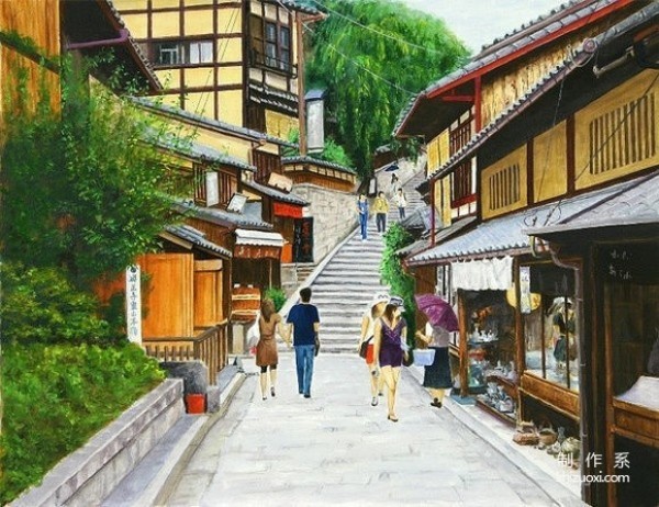 Illustrations by Japanese watercolor artist Hiroki - Strolling in Kyoto