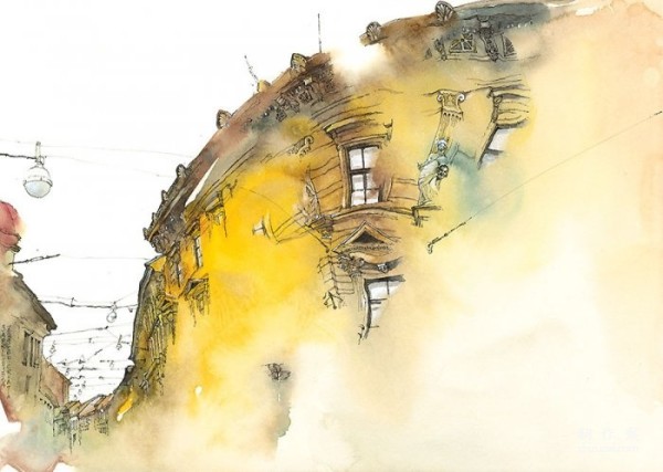 Fantastic watercolor painting of old buildings. Awesome.