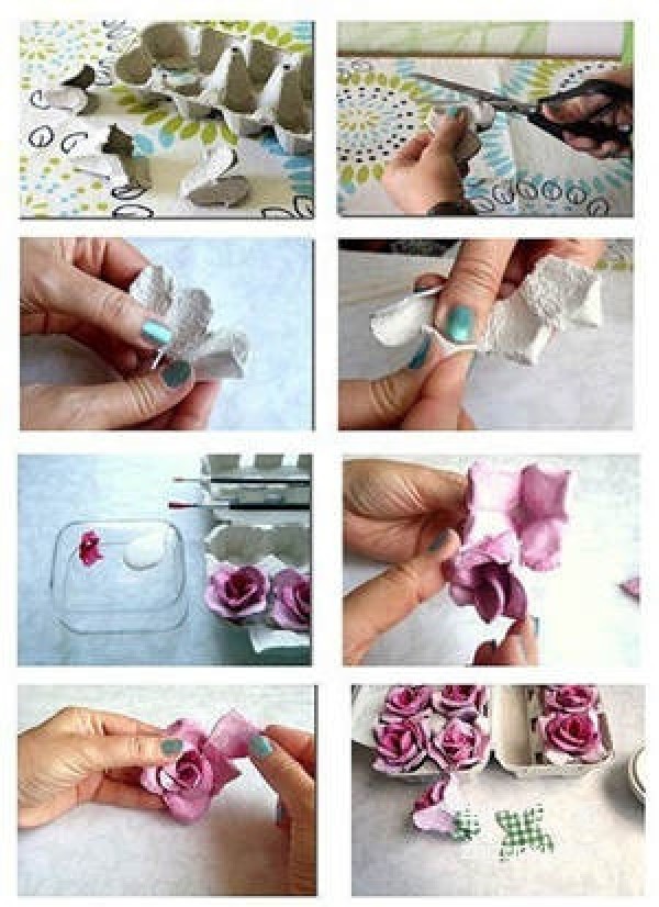 Handmade tutorial on making rose flowers using egg boxes and egg trays