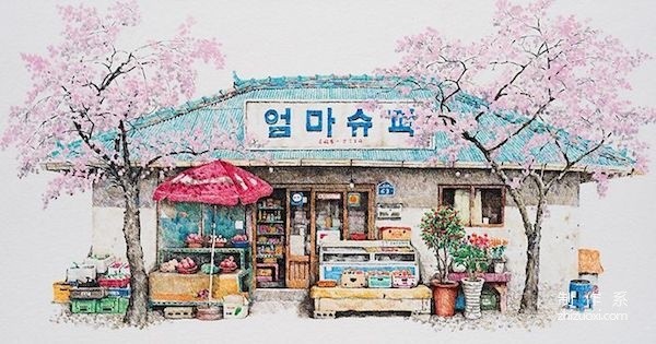 It turns out that grocery stores can be so beautiful and refreshing, street store illustrations from Korea