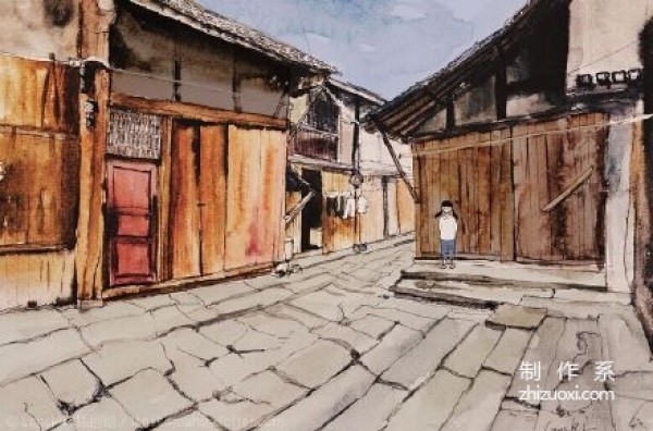 A selection of some watercolor paintings of street architecture by illustrator Lanski