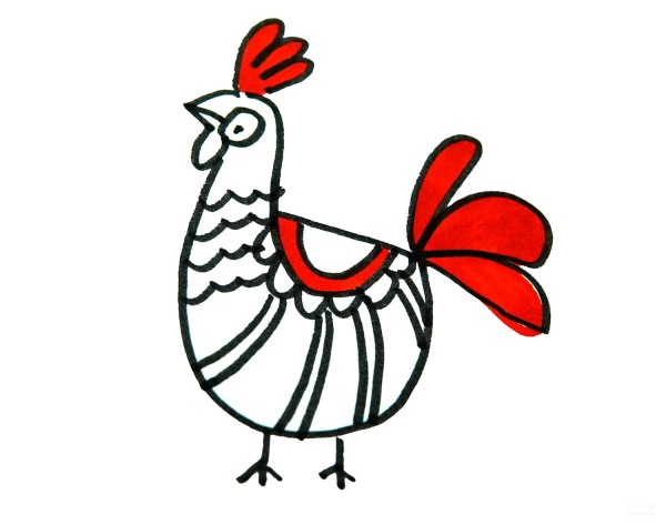 Learn to draw simple drawings, tutorials on how to draw a big colorful rooster