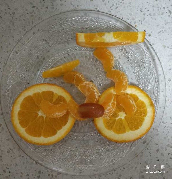 Simple handmade collage making for children, creative collage of fruits and vegetables, handmade collage making method of orange bicycle