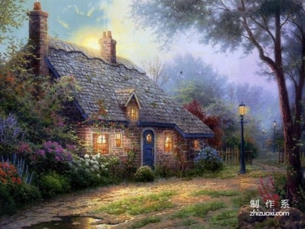 Beautiful illustration of dreamlike country house