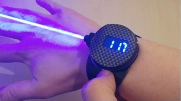 Laser watch strong enough to penetrate thin plastic sheets