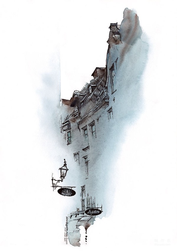 Fantastic watercolor painting of old buildings. Awesome.