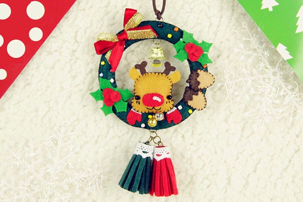 Jingle bell pendant festive Christmas deer non-woven handmade fabric